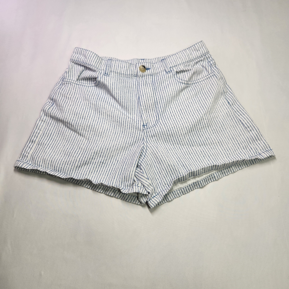 โญ๏ธZara Blue White Striped Seersucker Shorts High Waist Pleated Coastal Grandma 4